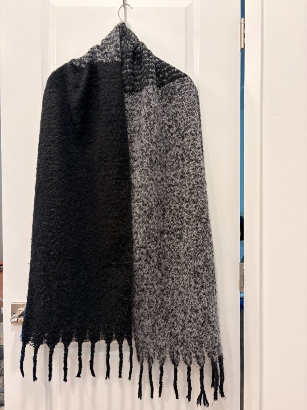 Cozy Black & Gray Fringe Scarf